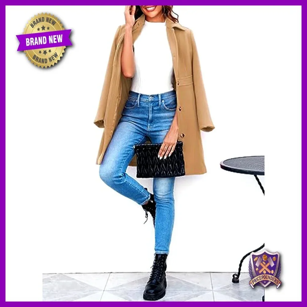 Elegant Single Breasted Pea Coat Long Sleeve Mid Winter Overcoat Work Office